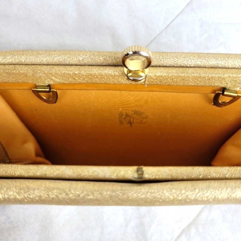 After Five 1950's Vintage Elegant Gold Clutch Bag Minimalist Contemporary Shape - Picture 7 of 11